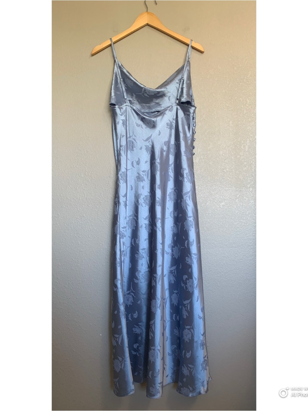 Lulus XL All About You Slate Blue Floral Jacquard Satin Midi Dress NWT FLAW - Picture 8 of 17